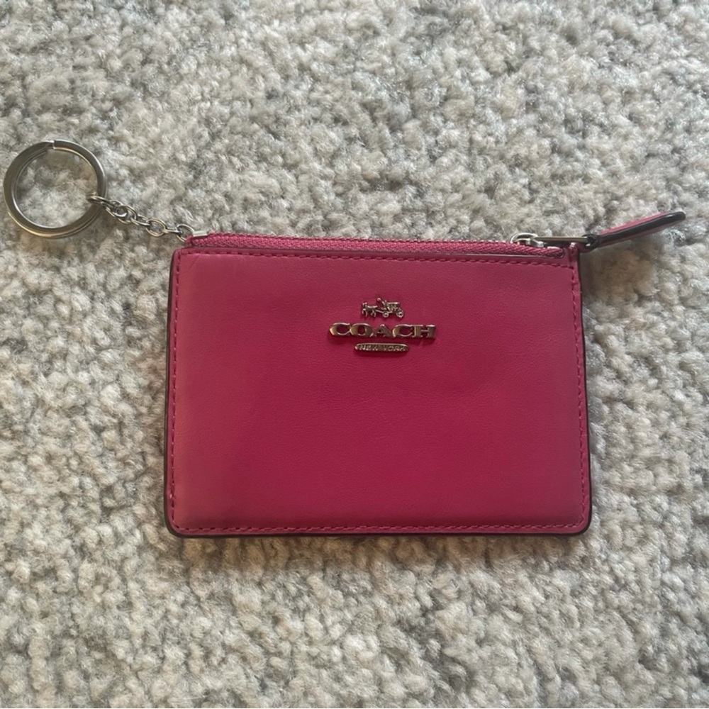 Coach Mini Skinny ID Case Pink Solid Key Ring ID Window Women's Card Wallet - Picture 15 of 15